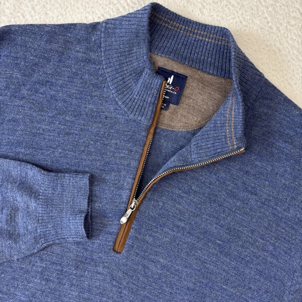 JOHNNIE-O 'Raynor' Merino Wool 1/4 Zip Mens Medium Blue Quarter Pullover Sweater